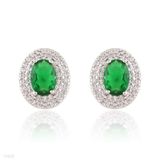 FINE GREEN OVAL PAVED EARRINGS