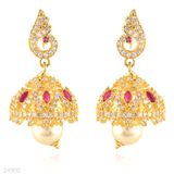 JHUMKI W/PEARL AD ZC .-GOLD